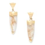 RUTILATED QUARTZ AND DIAMOND EARRINGS, set with round cut diamonds and polished rutilated quartz,