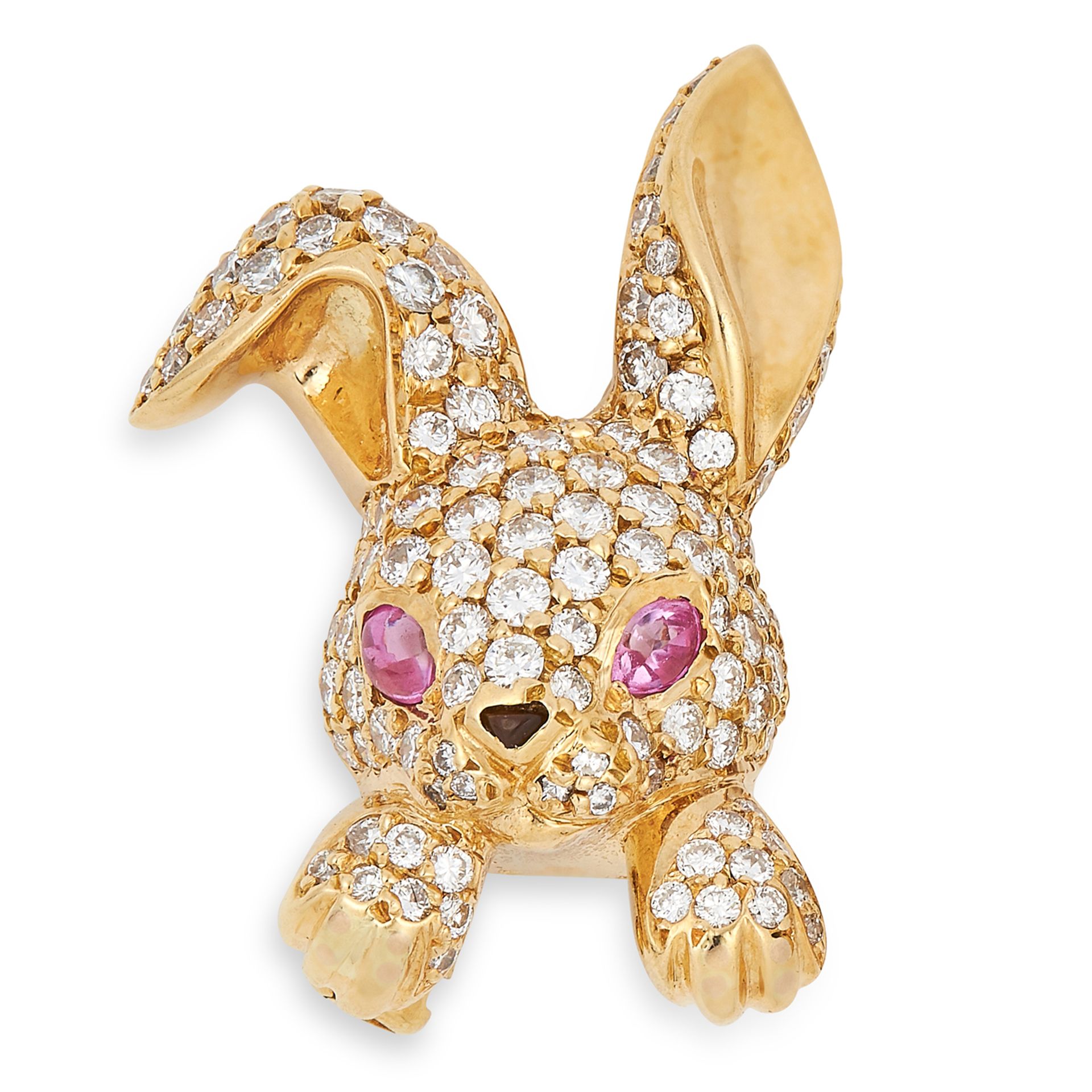 TOURMALINE AND DIAMOND BUNNY BROOCH, DAVID MORRIS set with cabochon tourmaline and round cut