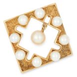 ABSTRACT PEARL PENDANT, MIKIMOTO set with 9 pearls, 3.5cm, 7.3g.