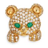 EMERALD AND DIAMOND BEAR BROOCH, DAVID MORRIS set with cabochon emeralds and round cut diamonds