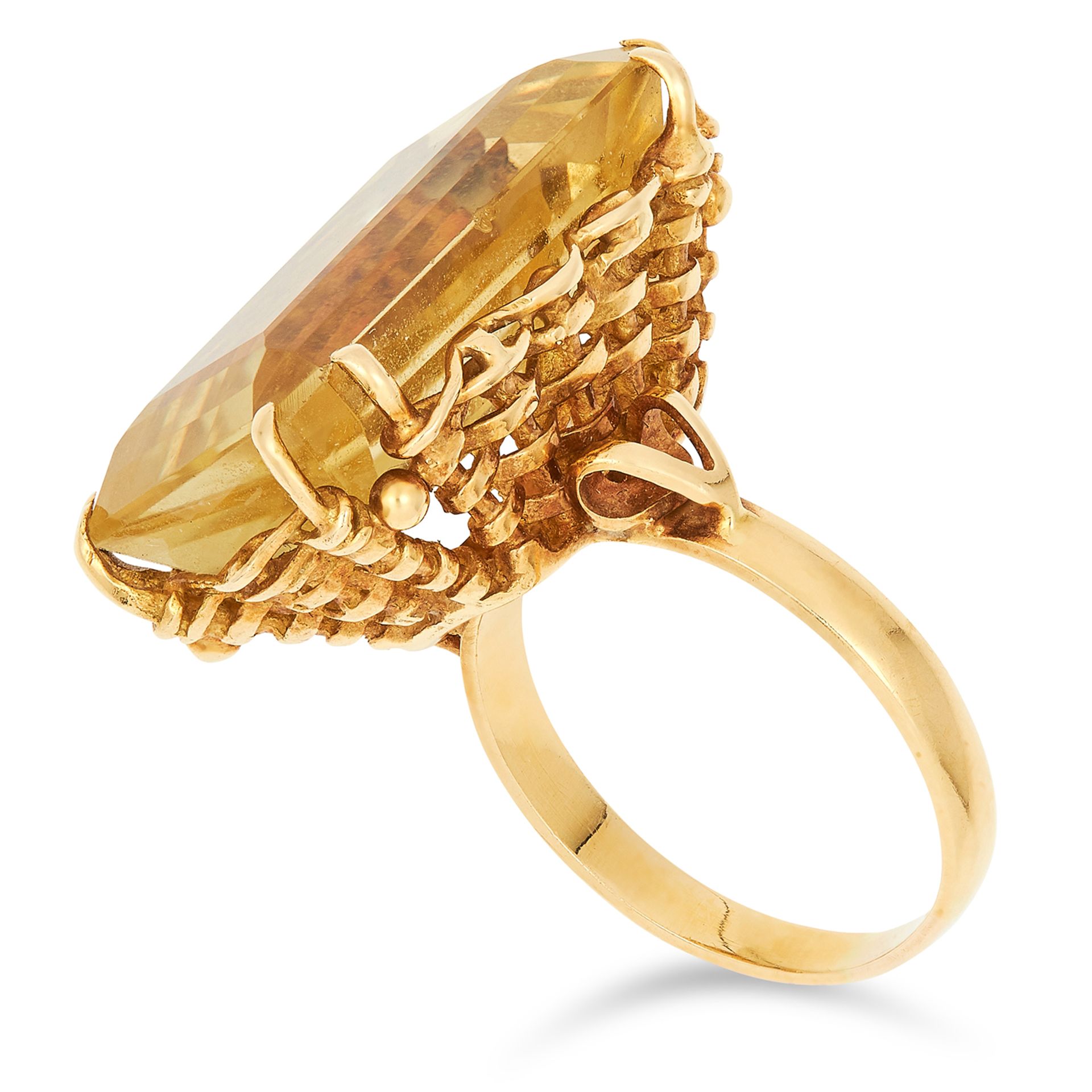 VINTAGE CITRINE DRESS RING, set with an emerald cut citrine set within a basket design gallery, size - Image 2 of 2