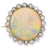 ANTIQUE OPAL AND DIAMOND BROOCH, 19TH CENTURY the circular cabochon opal of 14.3mm in diameter