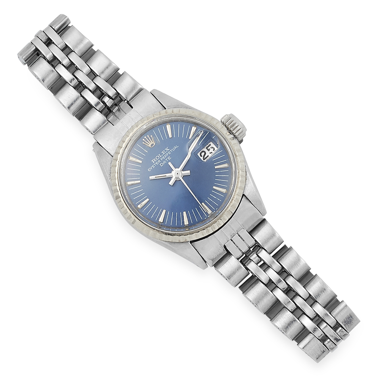LADIES OYSTER PERPECTUAL WRISTWATCH, ROLEX with blue dial, 38.1g.