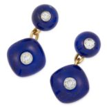 LAPIS LAZULI AND DIAMOND CUFFLINKS each comprising of polished lapis lazuli and round cut