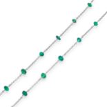 EMERALD NECKLACE comprising of a chain set with polished emerald beads, 60cm, 7.9g.