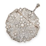 DIAMOND BROOCH / PENDANT set with round and rose cut diamonds in open framework, 6.9cm, 18.6g.