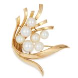 ABSTRACT PEARL BROOCH, MIKIMOTO set with seven pearls, 4.8cm, 11.6g.