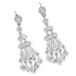 DIAMOND PENDENT EARRINGS the tapering bodies set with old and single cut diamonds, suspending