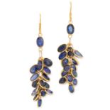 SAPPHIRE CLUSTER EARRINGS set with a cluster of oval cut sapphires, 4.1cm, 2.3g.