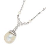 NATURAL SALTWATER PEARL PENDANT set with a natural saltwater pearl drop, with further pearls to