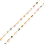 MULTICOLOUR SAPPHIRE NECKLACE comprising of a chain set with oval cut multicolour sapphires, 44cm,