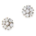 DIAMOND CLUSTER STUD EARRINGS set with a cluster of round cut diamonds totalling 0.70 carats, 0.8cm,