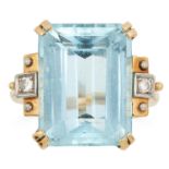 VINTAGE 12.66 CARAT AQUAMARINE AND DIAMOND RING set with an emerald cut aquamarine of