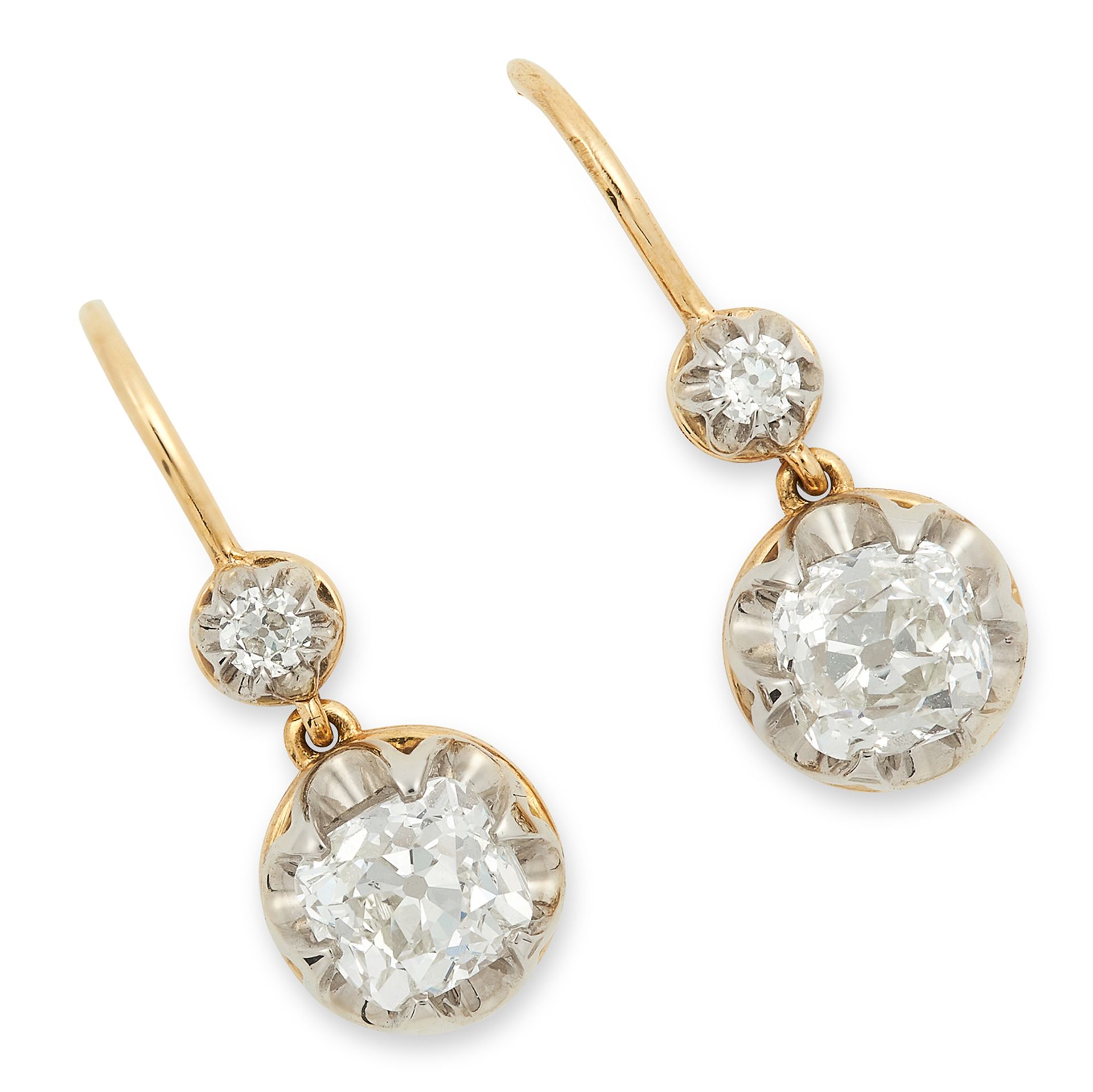 2.06 CARAT DIAMOND DROP EARRINGS each set with two old cut diamonds totalling approximately 2.06