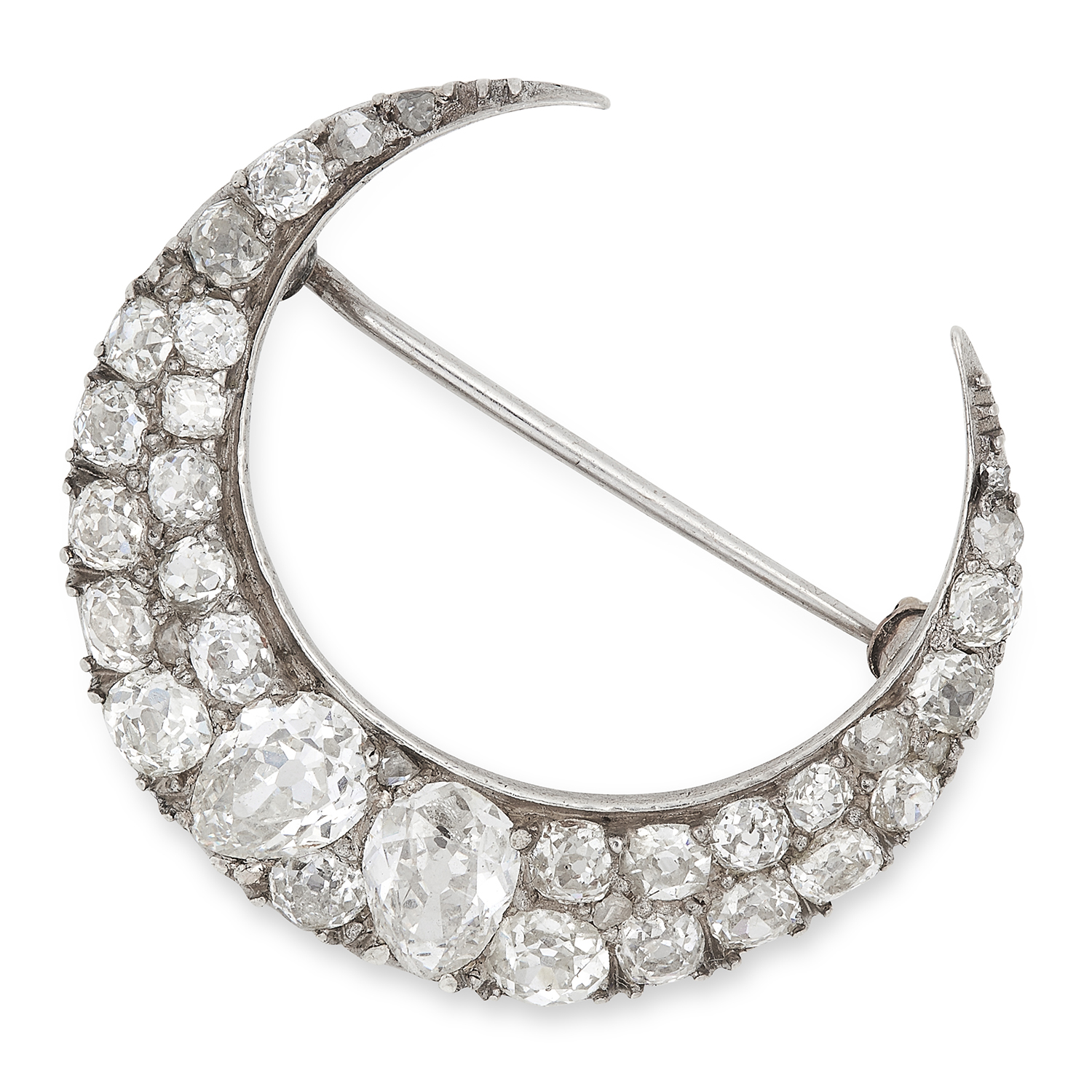 ANTIQUE 6.13 CARAT DIAMOND CRESCENT MOON BROOCH set with old cut diamonds totalling approximately