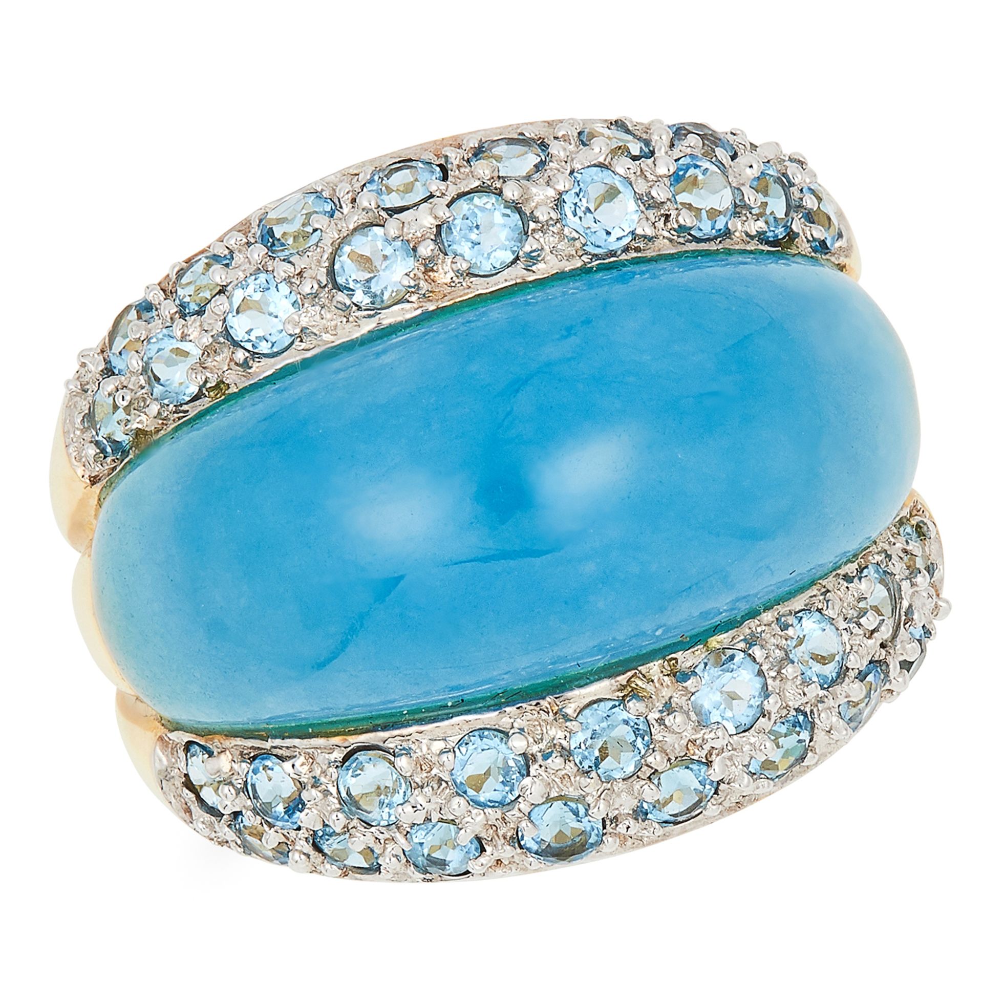 BLUE BOMBE RING, set with a blue hard stone and round cut blue stones, size M / 6, 7.1g.