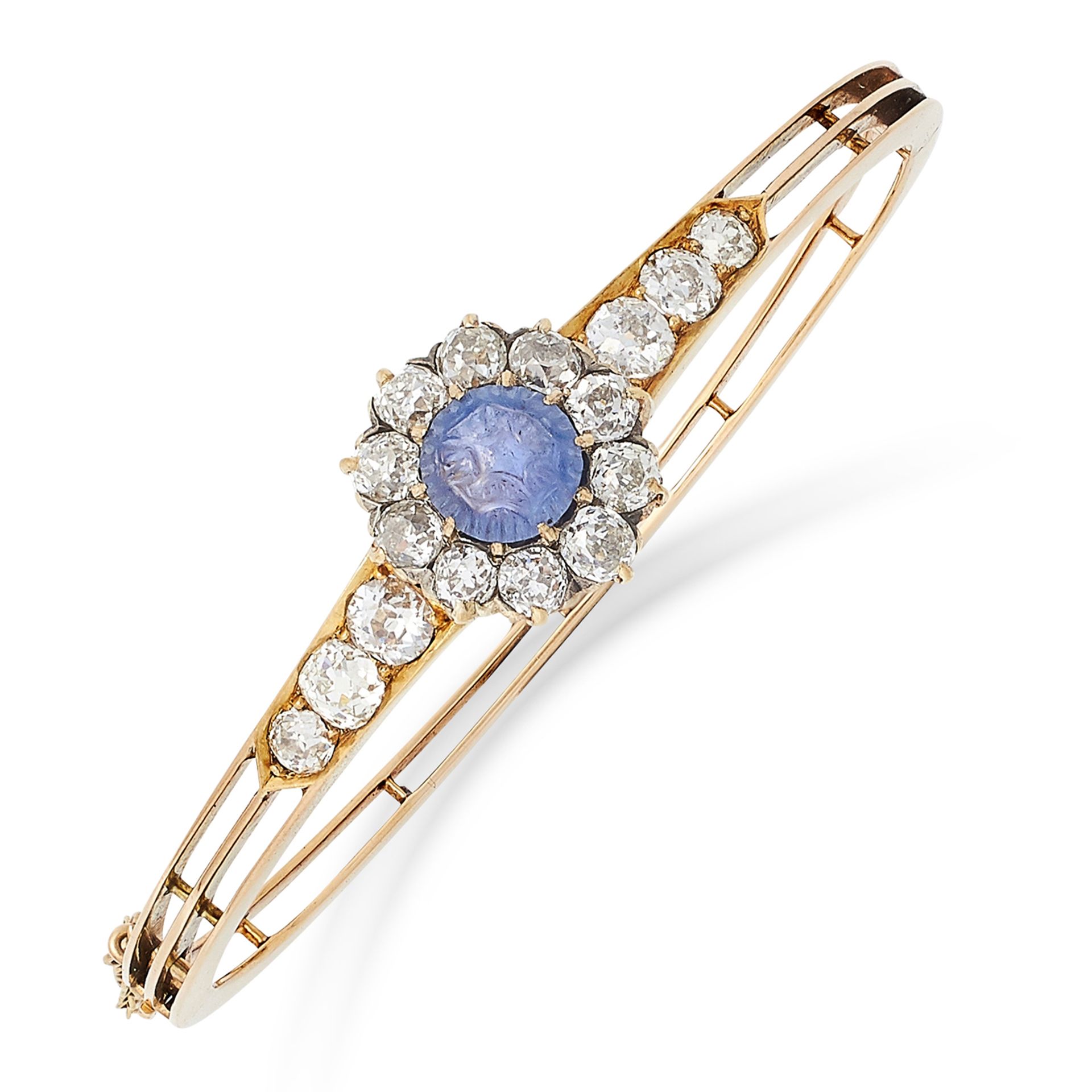 ANTIQUE SAPPHIRE AND DIAMOND BANGLE set with a Mughal carved sapphire and old cut diamonds totalling