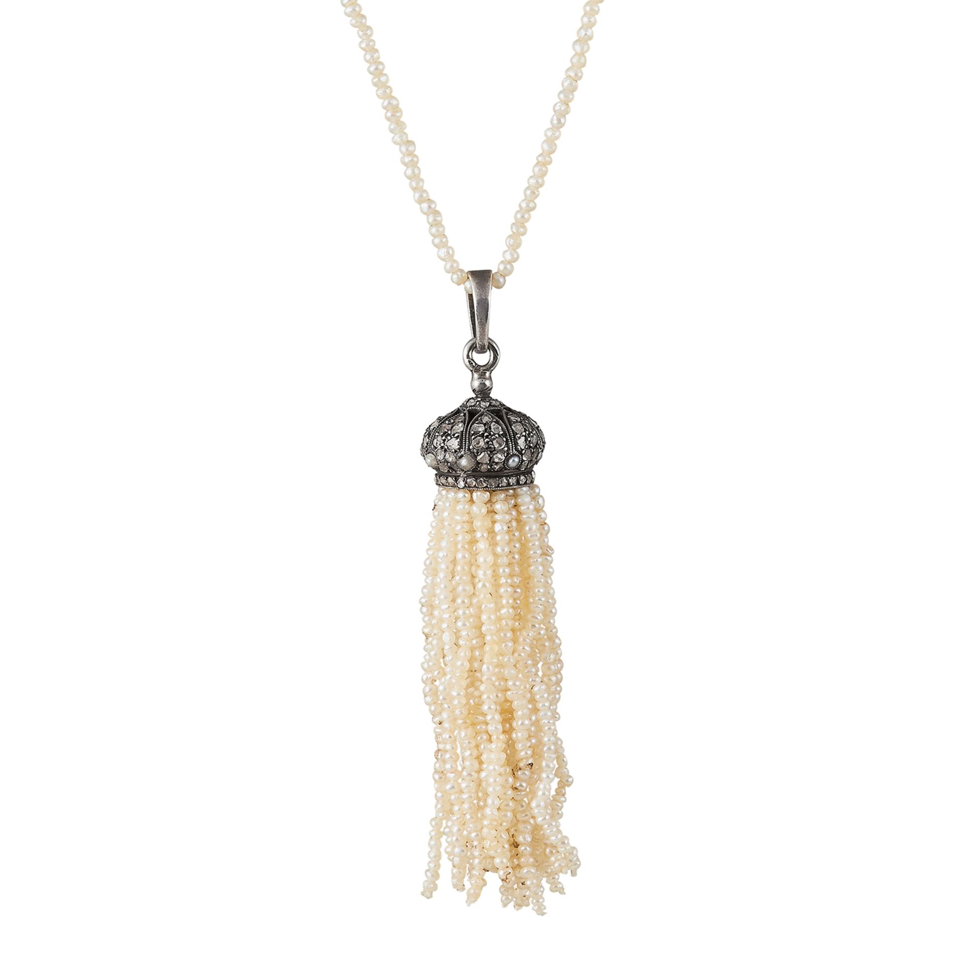 ANTIQUE NATURAL PEARL, DIAMOND AND SAPPHIRE TASSEL NECKLACE AND PENDANT comprising of a natural - Bild 2 aus 2