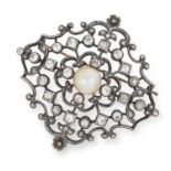 ANTIQUE NATURAL PEARL AND DIAMOND BROOCH comprising of a pearl in an open border set with old and
