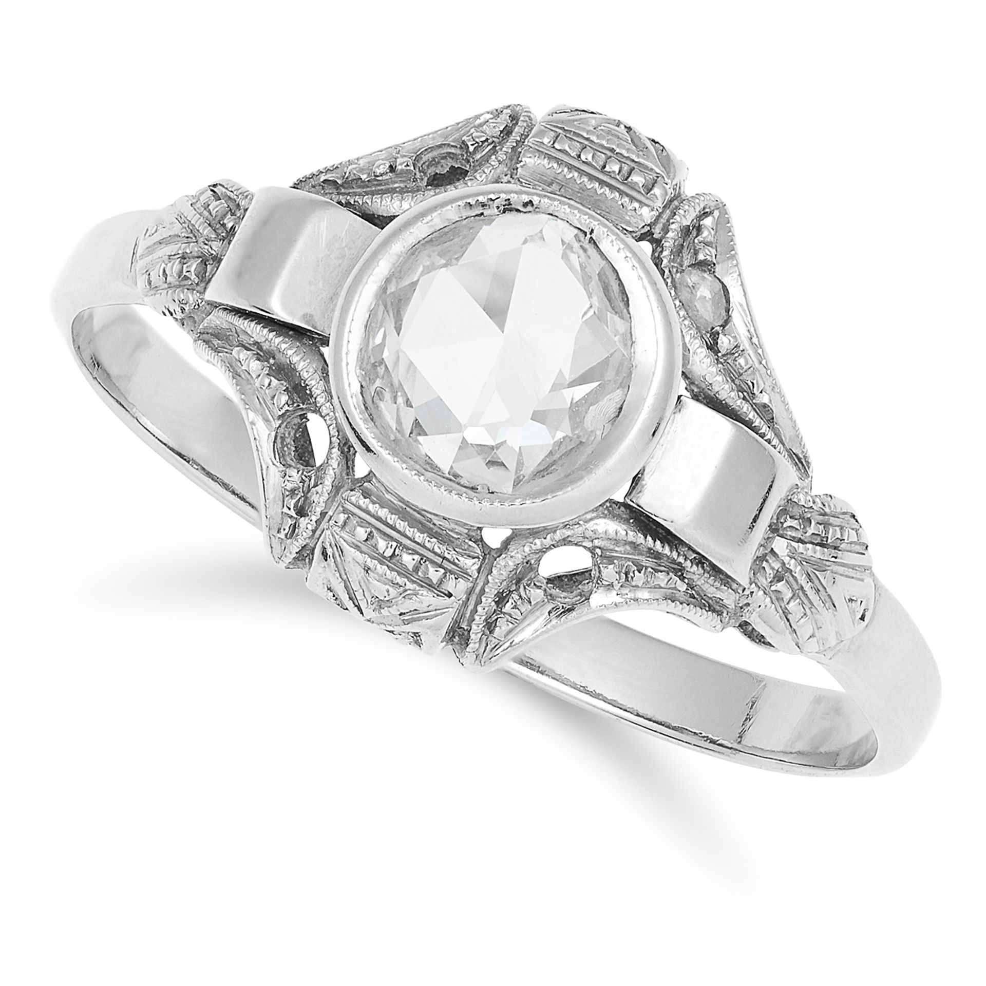 DIAMOND DRESS RING in Art Deco style, set with a rose cut diamond, size P / 7.5, 2.0g.