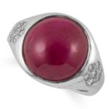7.00 CARAT BURMA NO HEAT RUBY AND DIAMOND RING set with a cabochon ruby of 7.00 carats between round