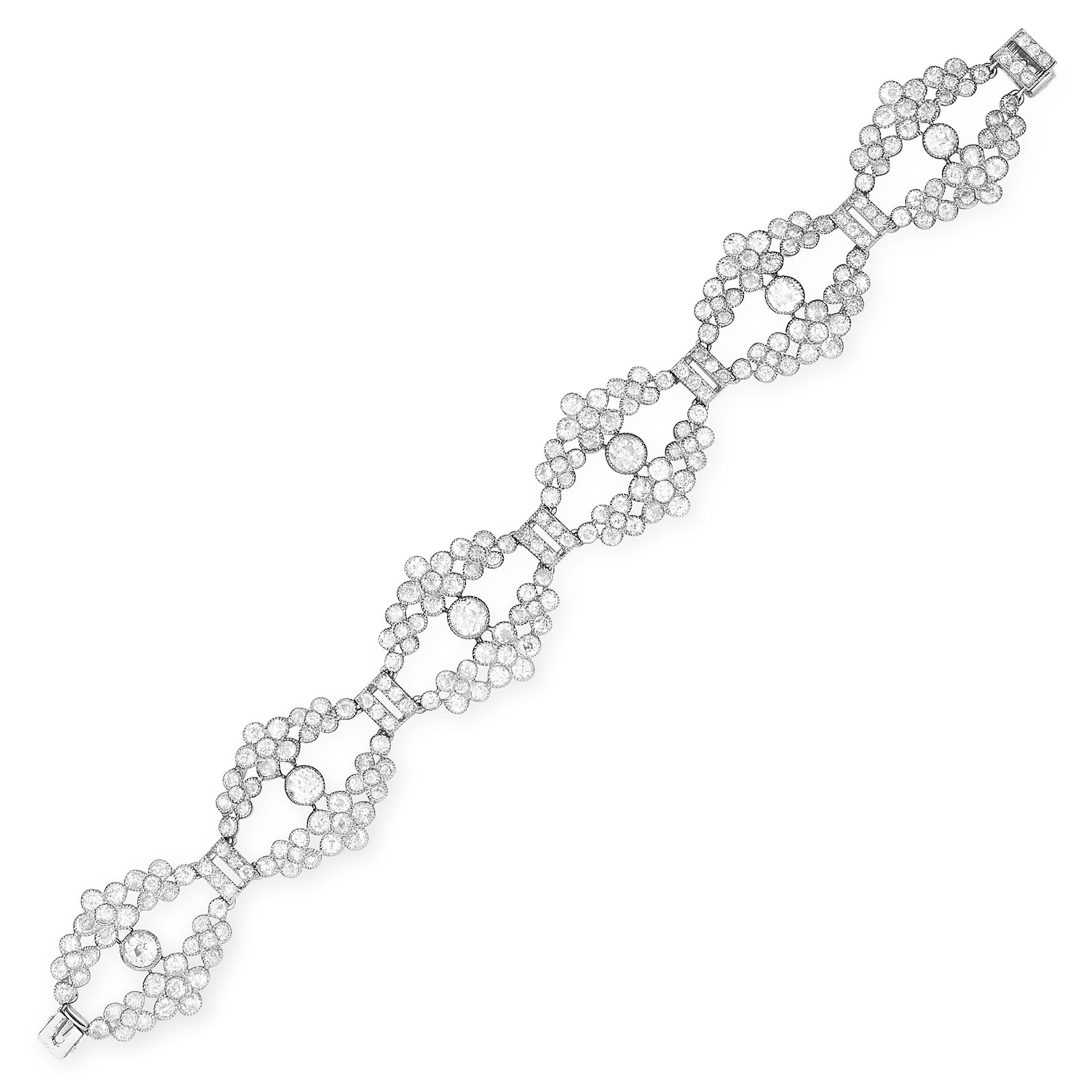 ANTIQUE DIAMOND BRACELET in foliate design set with old cut diamonds totalling approximately 15.78