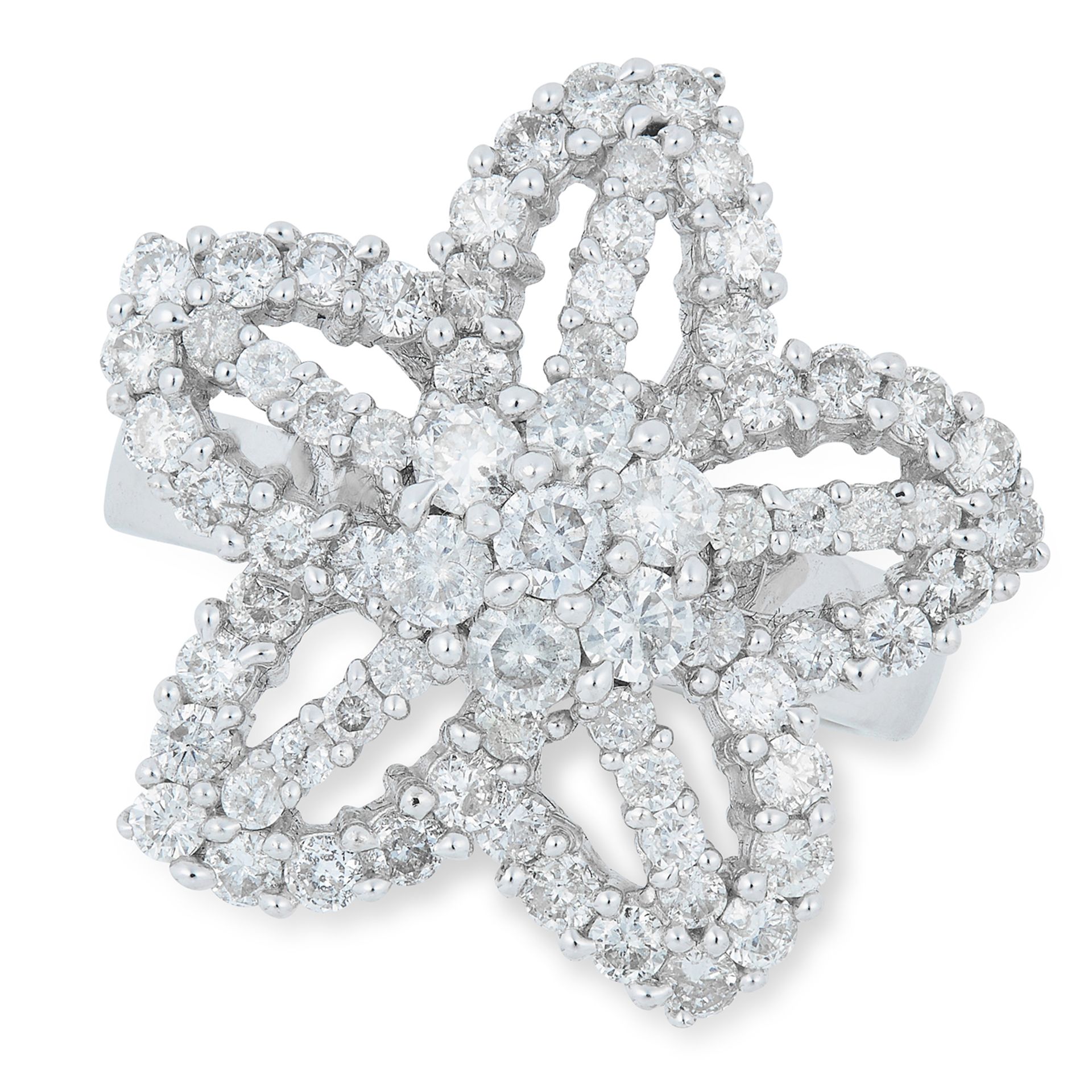 DIAMOND STARFISH RING set with round cut diamonds, size N / 6.5, 8.5g.