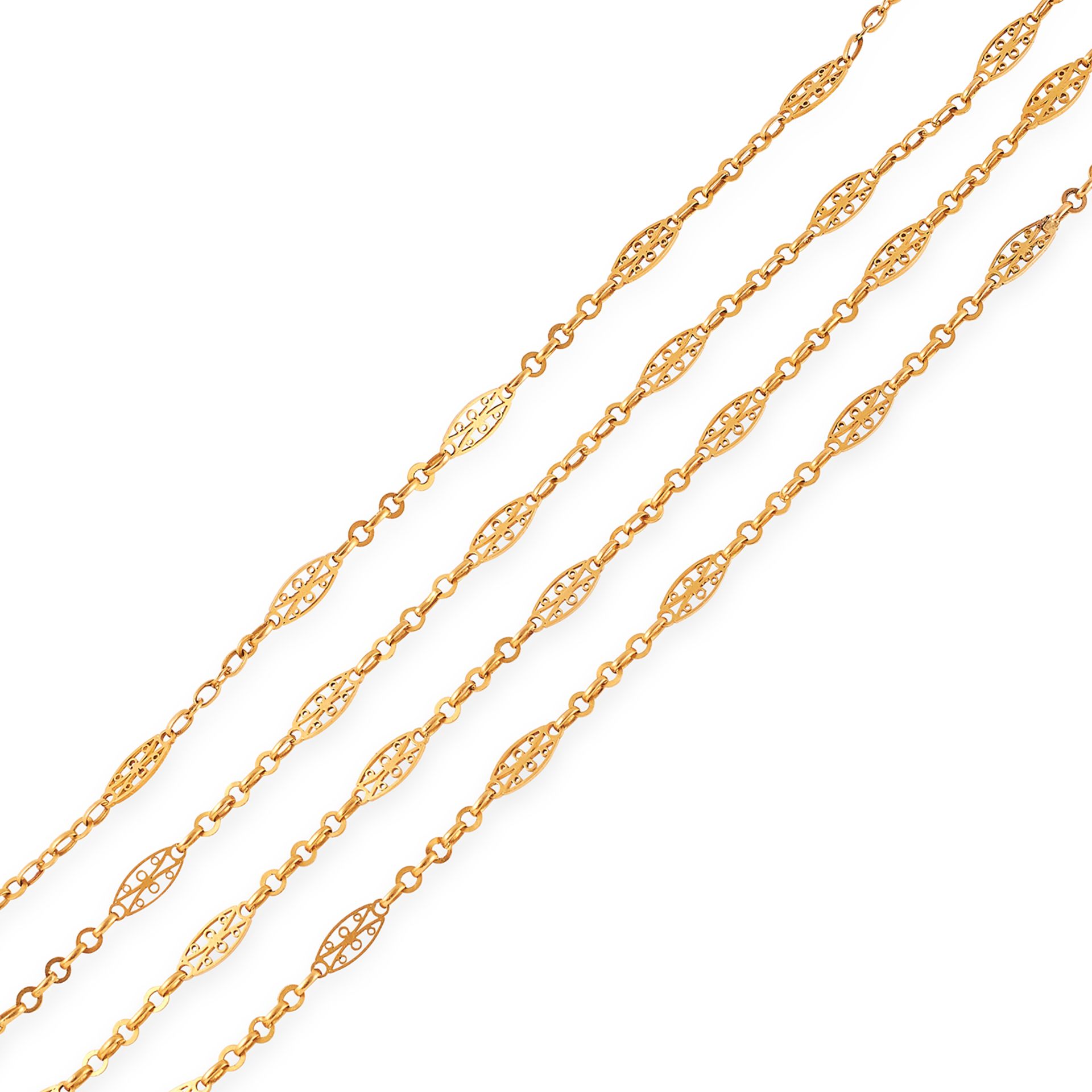 ART NOUVEAU GOLD FANCY LINK NECKLACE comprising of gold fancy links, 108cm, 12.8g.