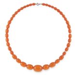 BUTTERSCOTCH AMBER BEAD NECKLACE set with polished amber beads, 46cm, 19.8g.