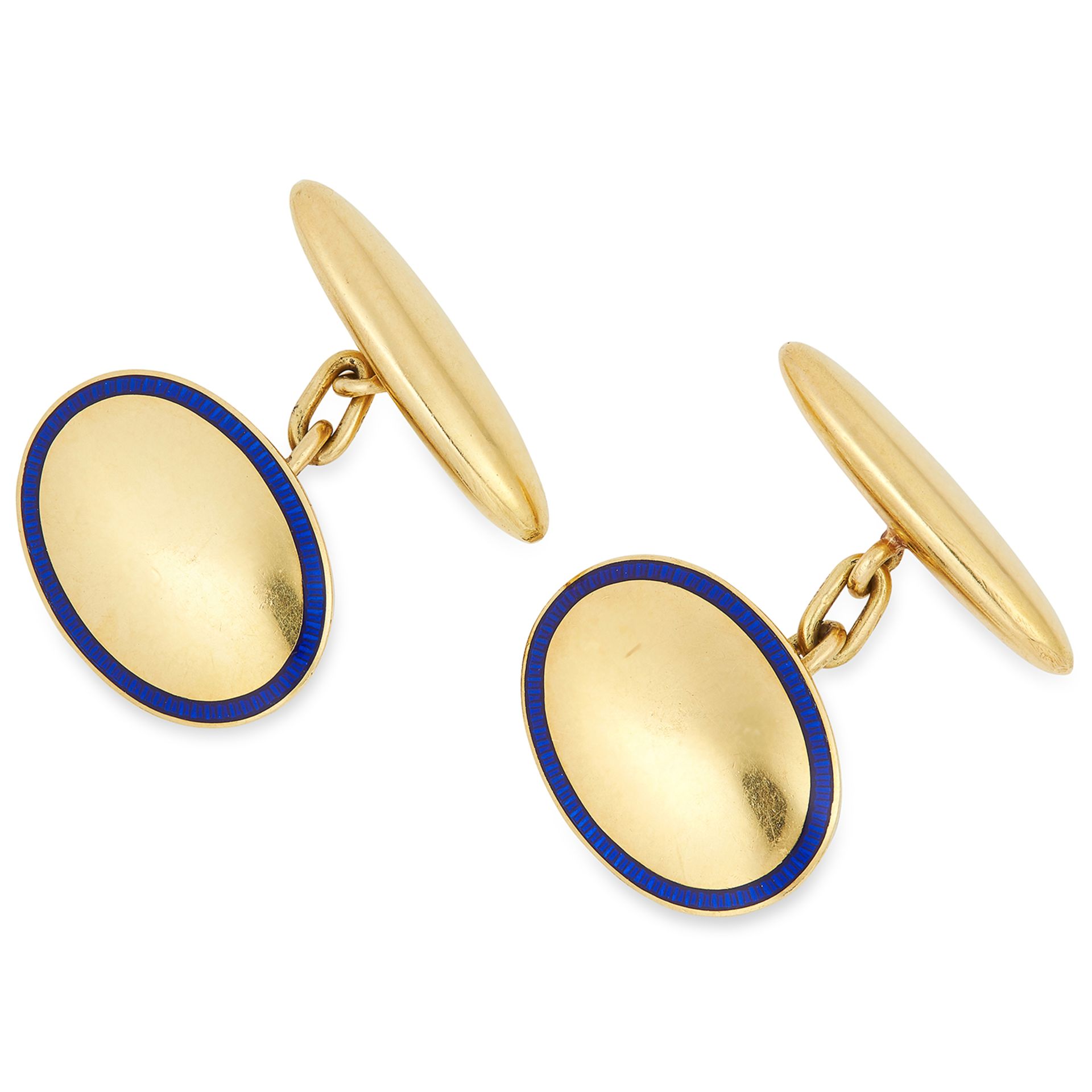 ANTIQUE ENAMEL CUFFLINKS each comprising of two links set with blue enamel, 7g.