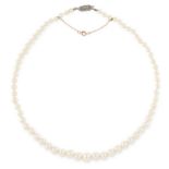 PEARL BEAD NECKLACE comprising of a single row of pearls with diamond set clasp, 48cm, 21.8g.