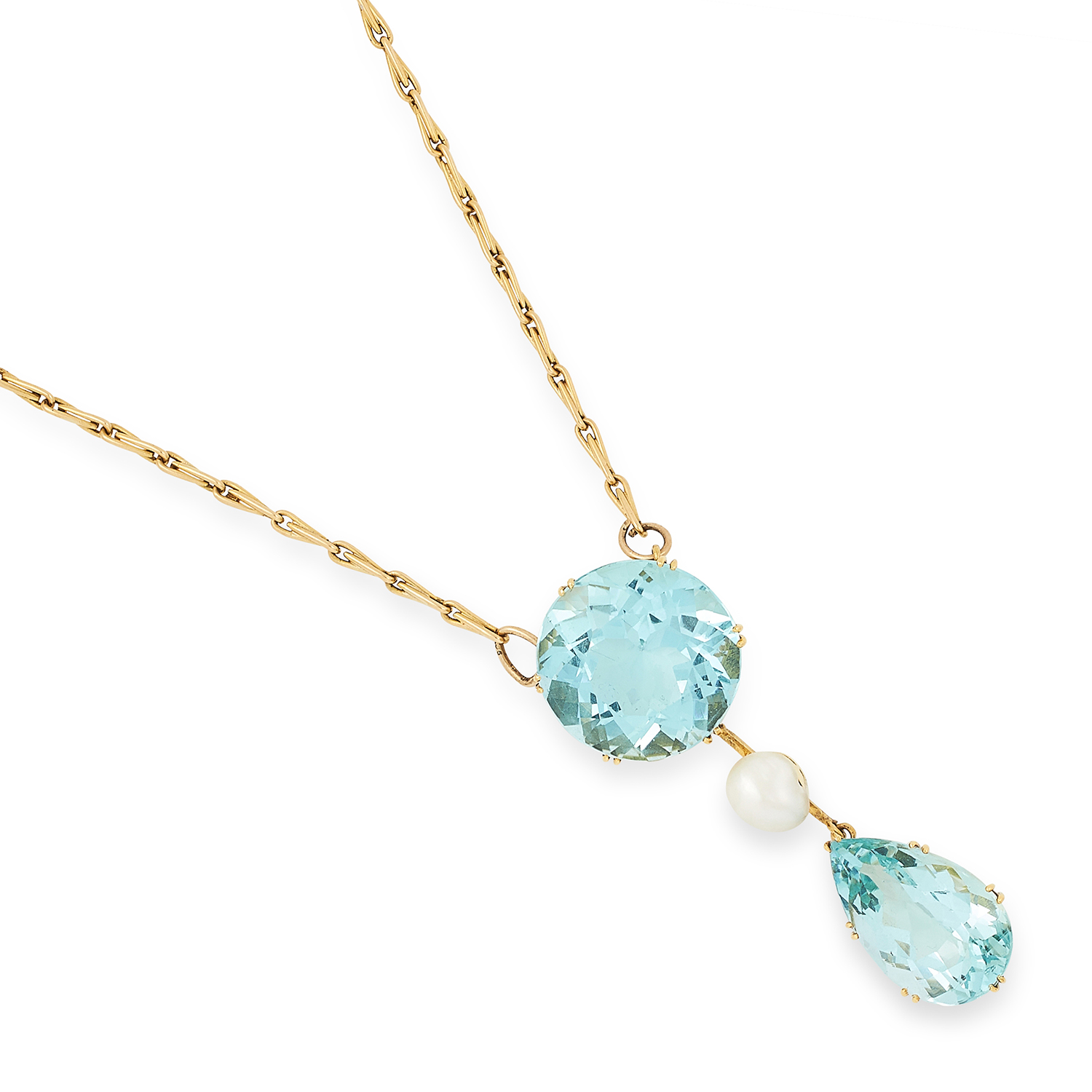 VINTAGE AQUAMARINE AND PEARL PENDANT comprising of a round cut aquamarine suspending a pearl and