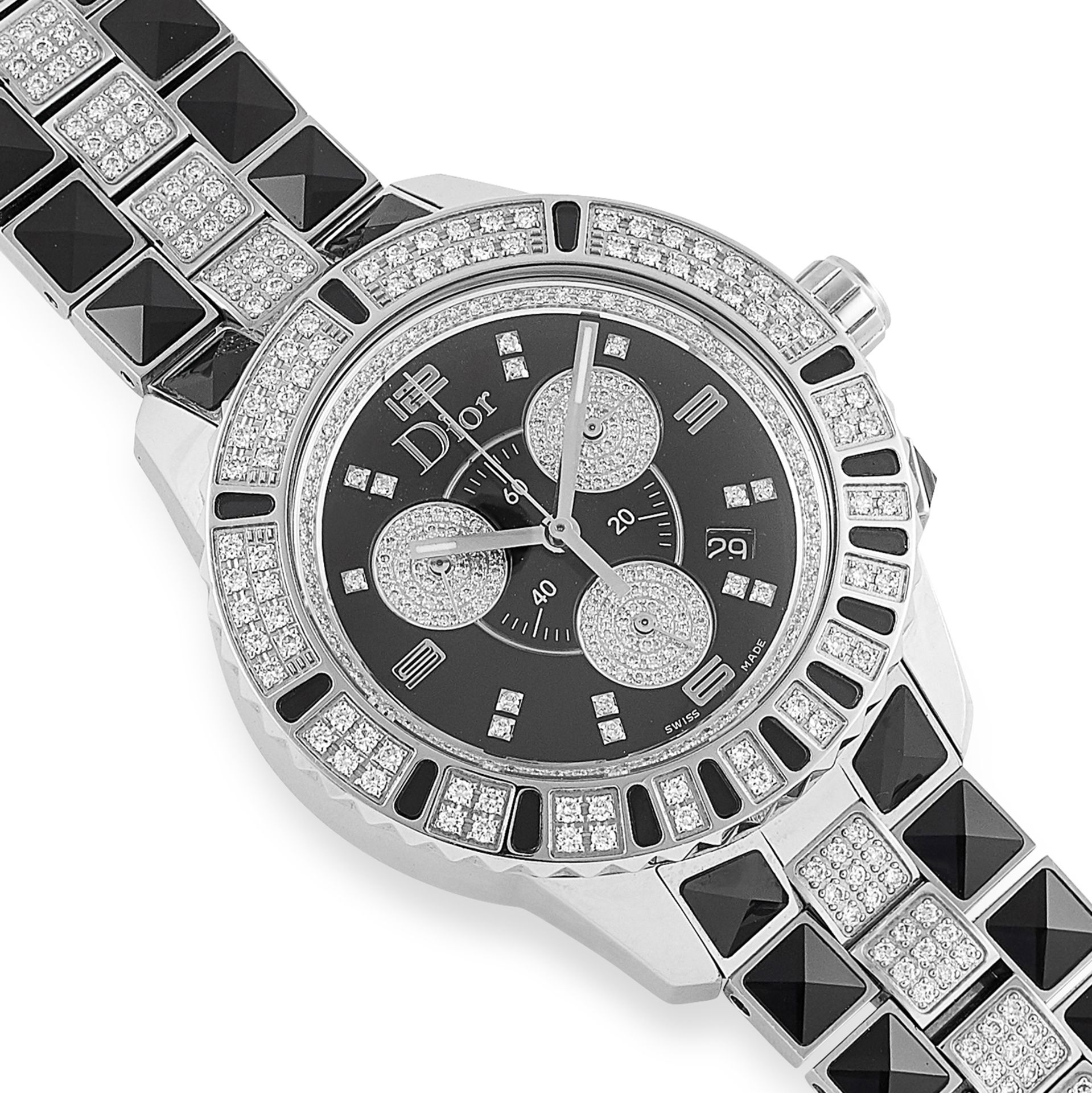 DIAMOND CHRISTAL WATCH, DIOR set with round cut diamonds, inner diameter: 9.5cm, 138.5g. - Bild 2 aus 2