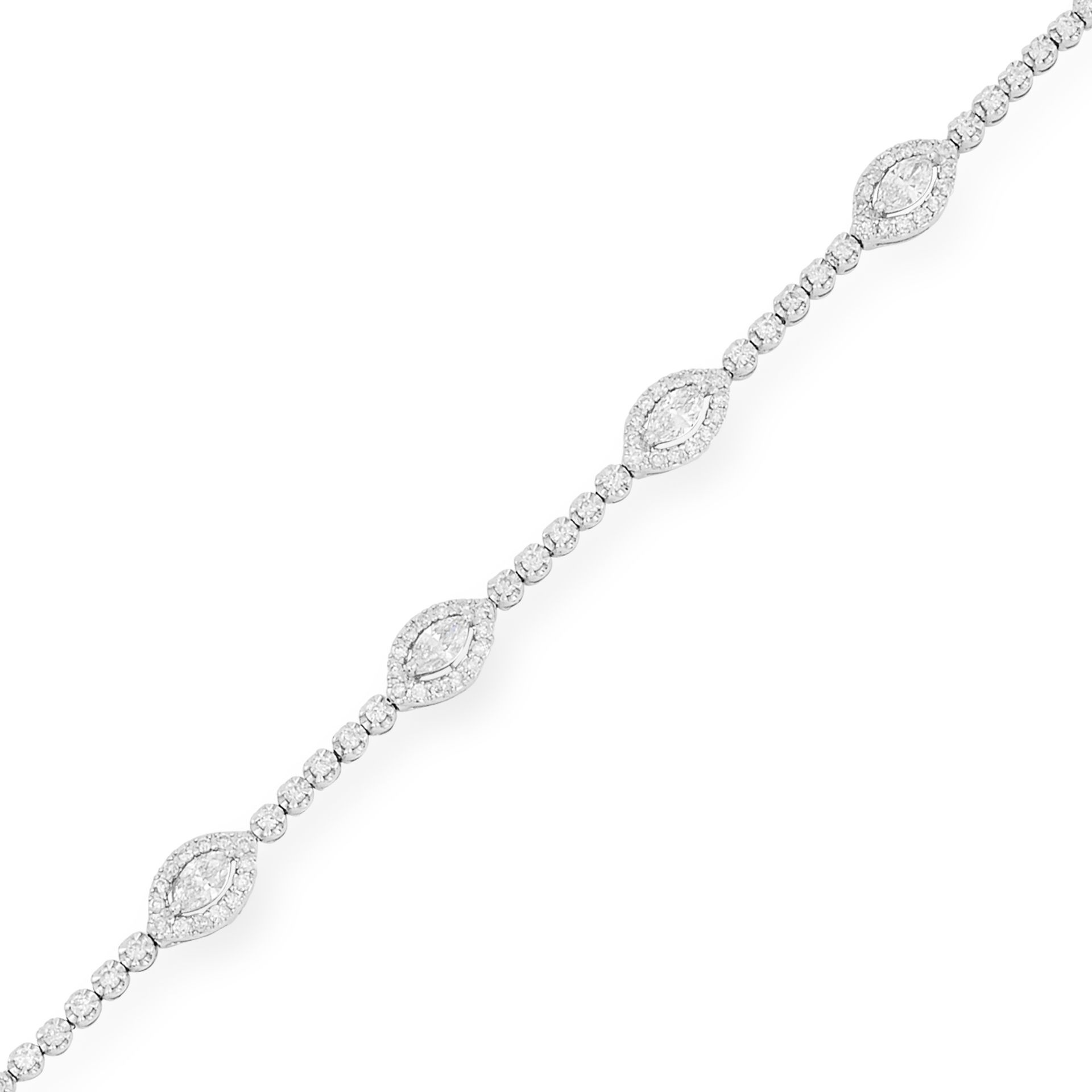 DIAMOND LINE BRACELET set with marquise cut diamonds in a border of round cut diamonds, 18cm, 7g. - Bild 2 aus 2