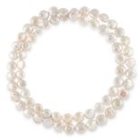 PEARL NECKLACE comprising of a single strand of Biwa pearls, with gold shortener, 81cm, 86.3g