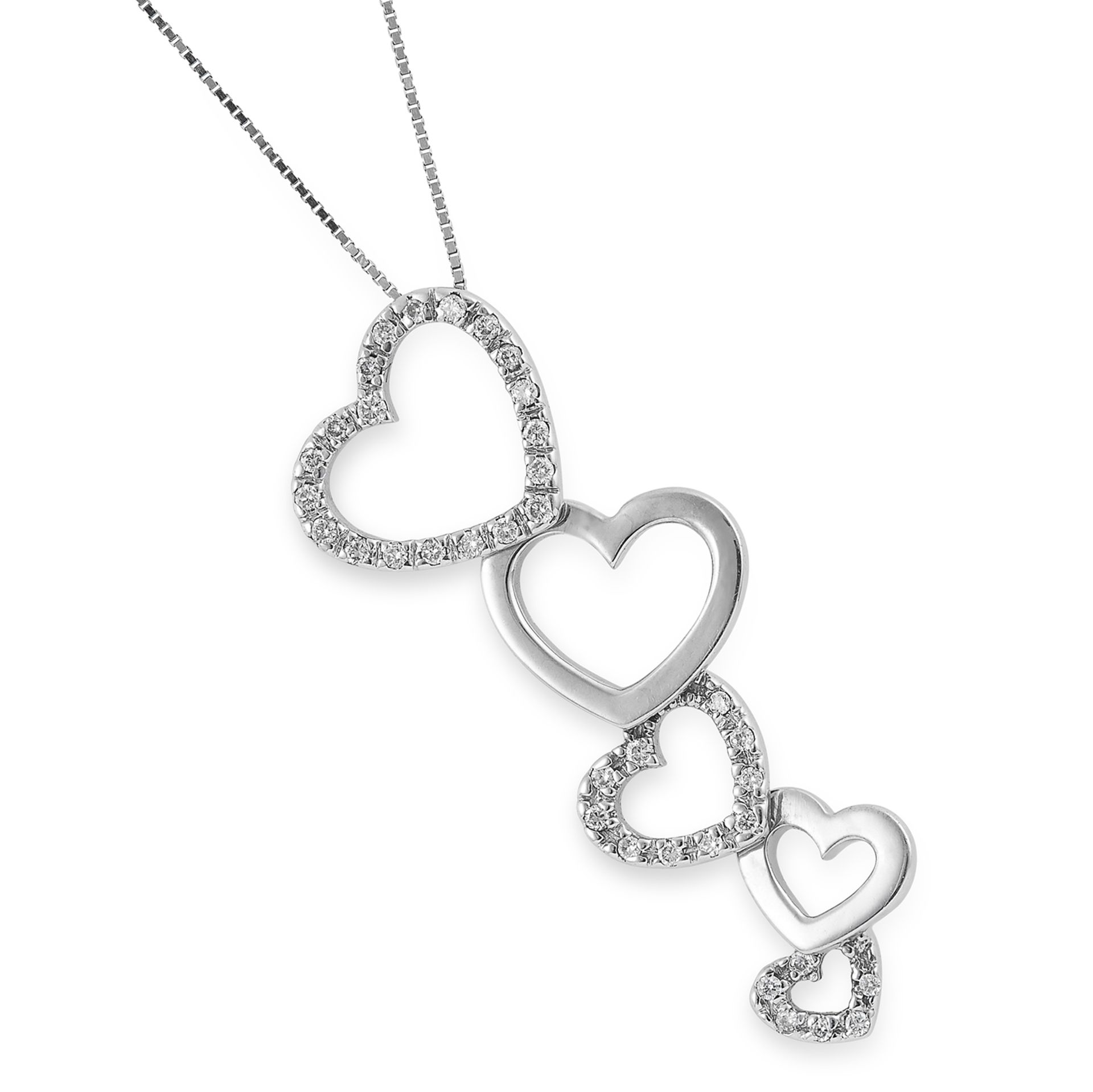 DIAMOND HEART NECKLACE AND EARRINGS SUITE, set with round cut diamonds, comprising of articulated