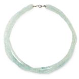 AQUAMARINE BEAD NECKLACE comprising of five rows of faceted aquamarine beads, 50cm, 74.2g.