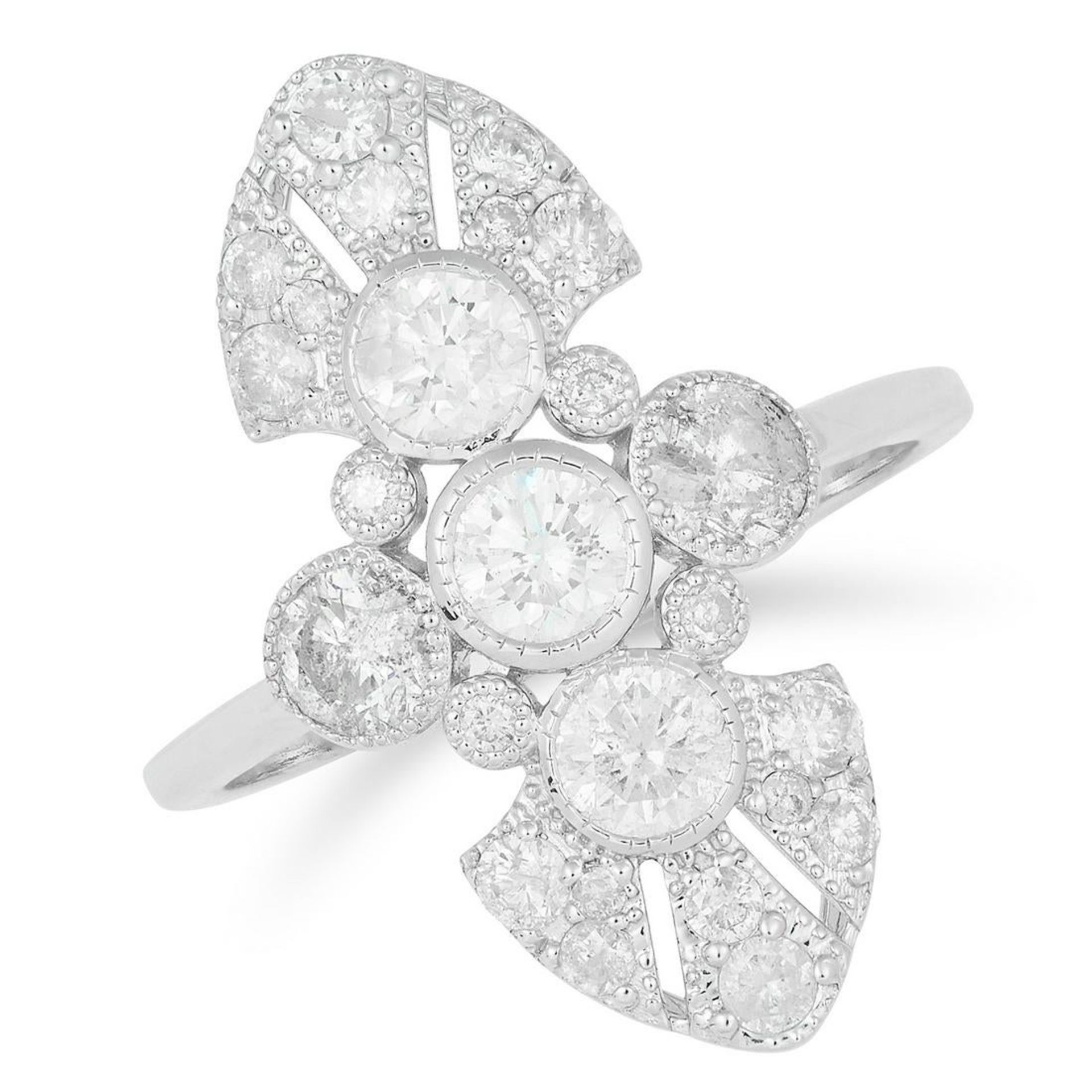 DIAMOND DRESS RING in Art Deco design, set with round cut diamonds, size L / 5.5, 3g.