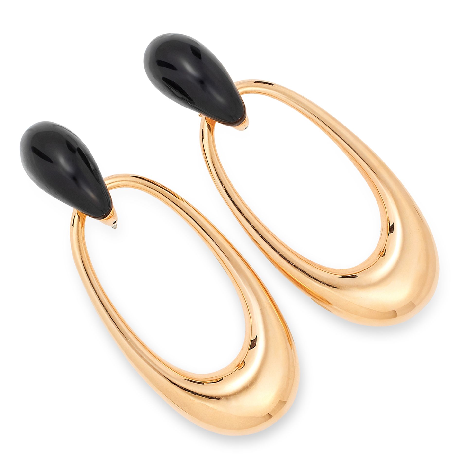 ENAMEL DAY AND NIGHT ELONGATED HOOP EARRINGS, FRALEONI set with black enamel, the larger bottom