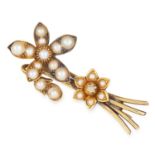ANTIQUE GEORGIAN PEARL AND DIAMOND EN TREMBLANT FLOWER SPRAY BROOCH set with seed pearls and an