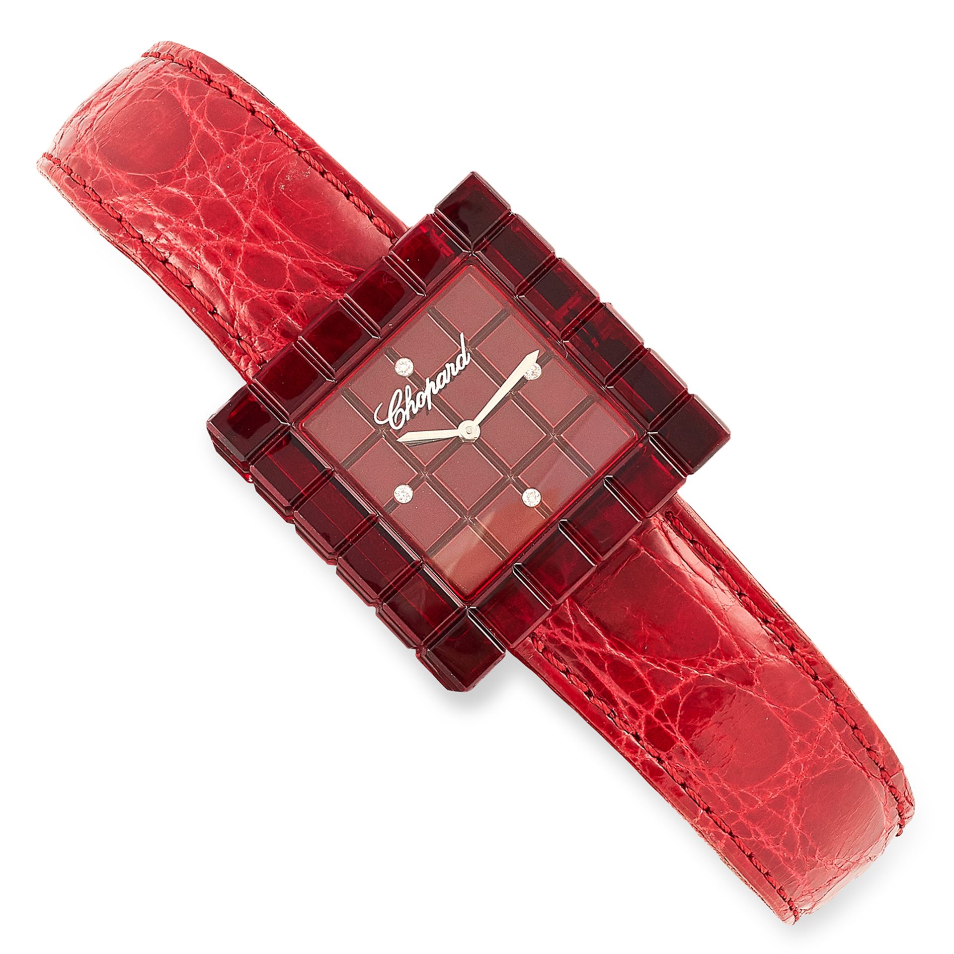 BE MAD WATCH, CHOPARD with red resin bezel and round cut diamonds, inner diameter: 9cm, 29.6g.