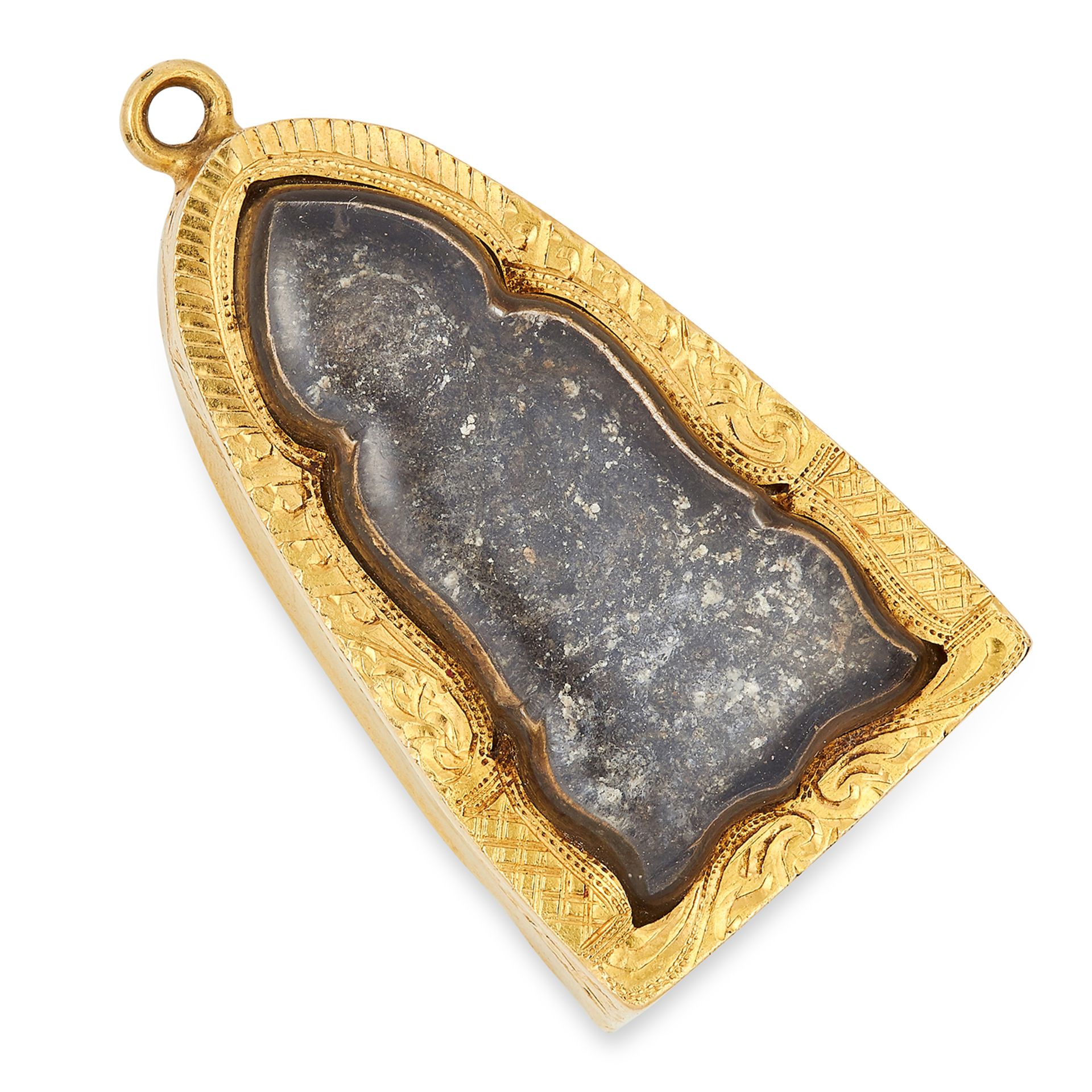 BUDDHA RELIQUARY PENDANT / CHARM set with Buddha relic in an enclosed case, 4.1cm, 14.6g.