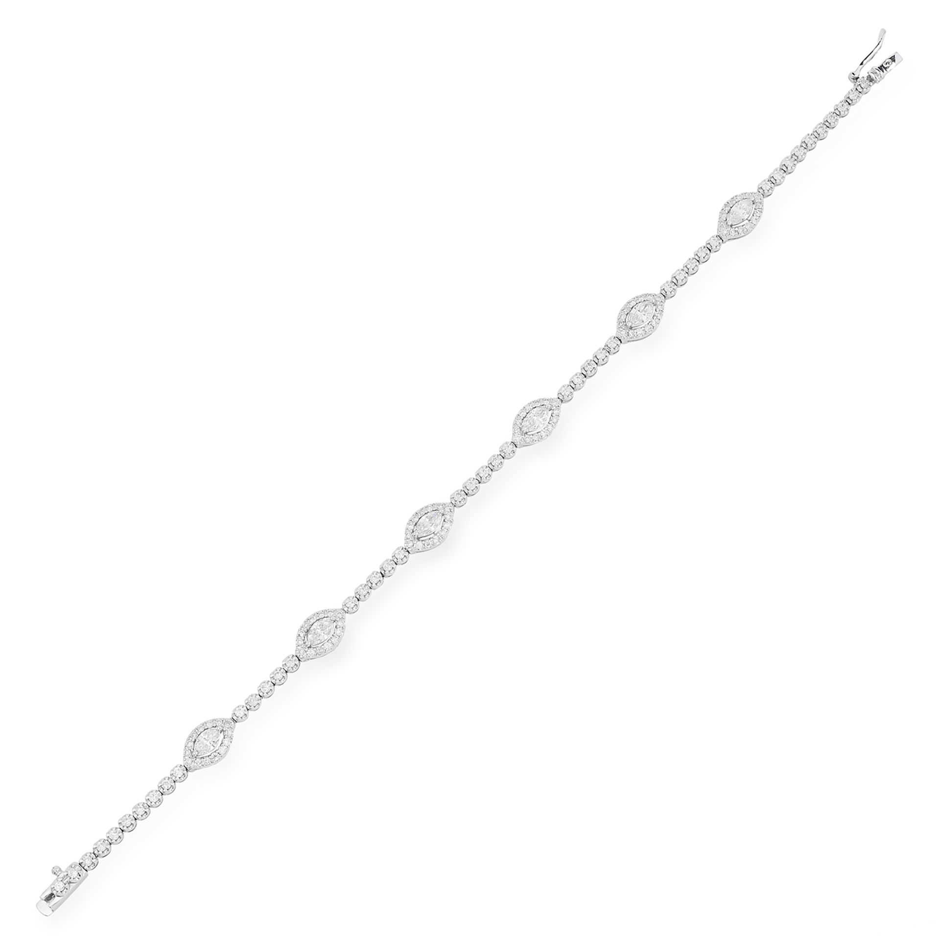 DIAMOND LINE BRACELET set with marquise cut diamonds in a border of round cut diamonds, 18cm, 7g.