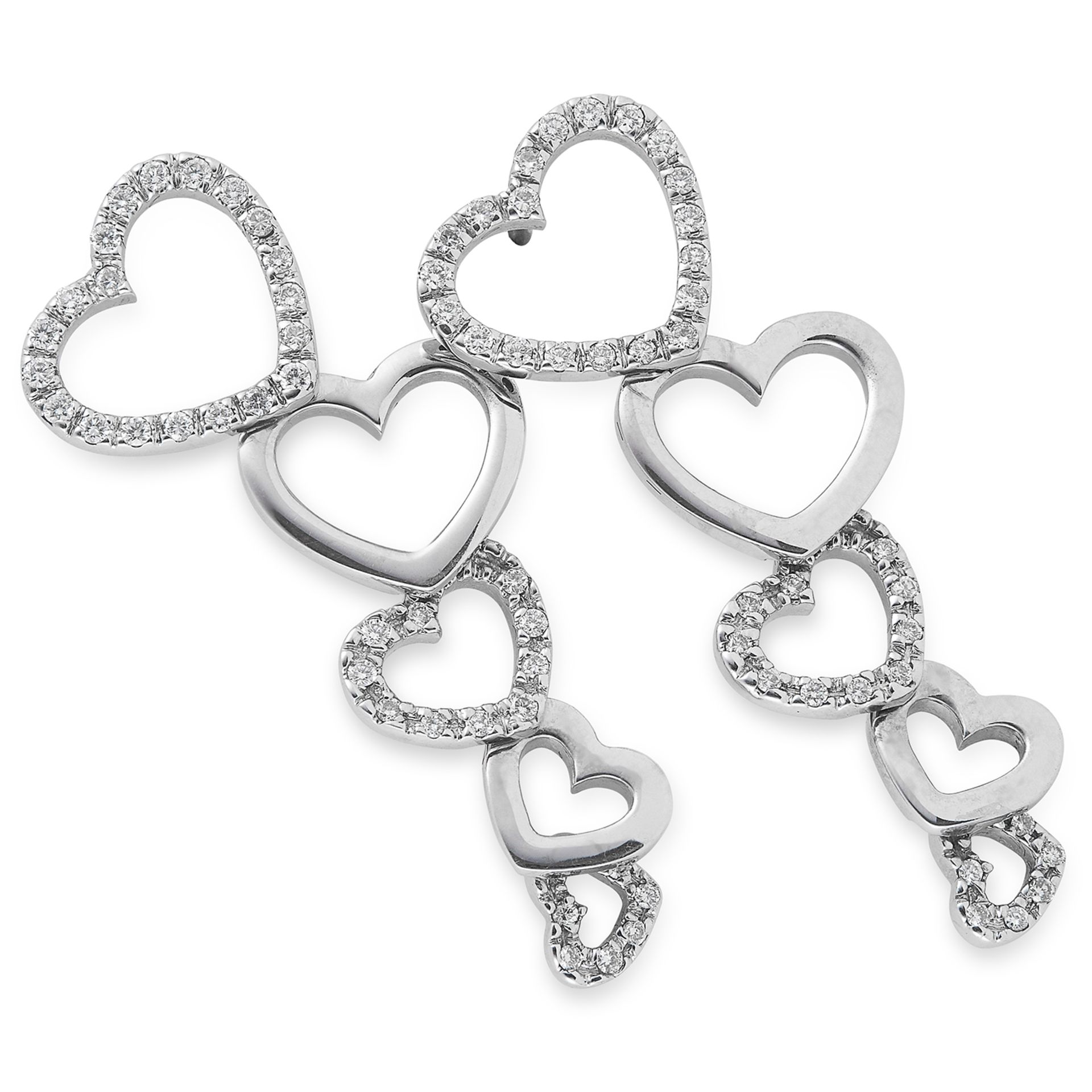 DIAMOND HEART NECKLACE AND EARRINGS SUITE, set with round cut diamonds, comprising of articulated - Bild 2 aus 2