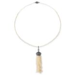 ANTIQUE NATURAL PEARL, DIAMOND AND SAPPHIRE TASSEL NECKLACE AND PENDANT comprising of a natural