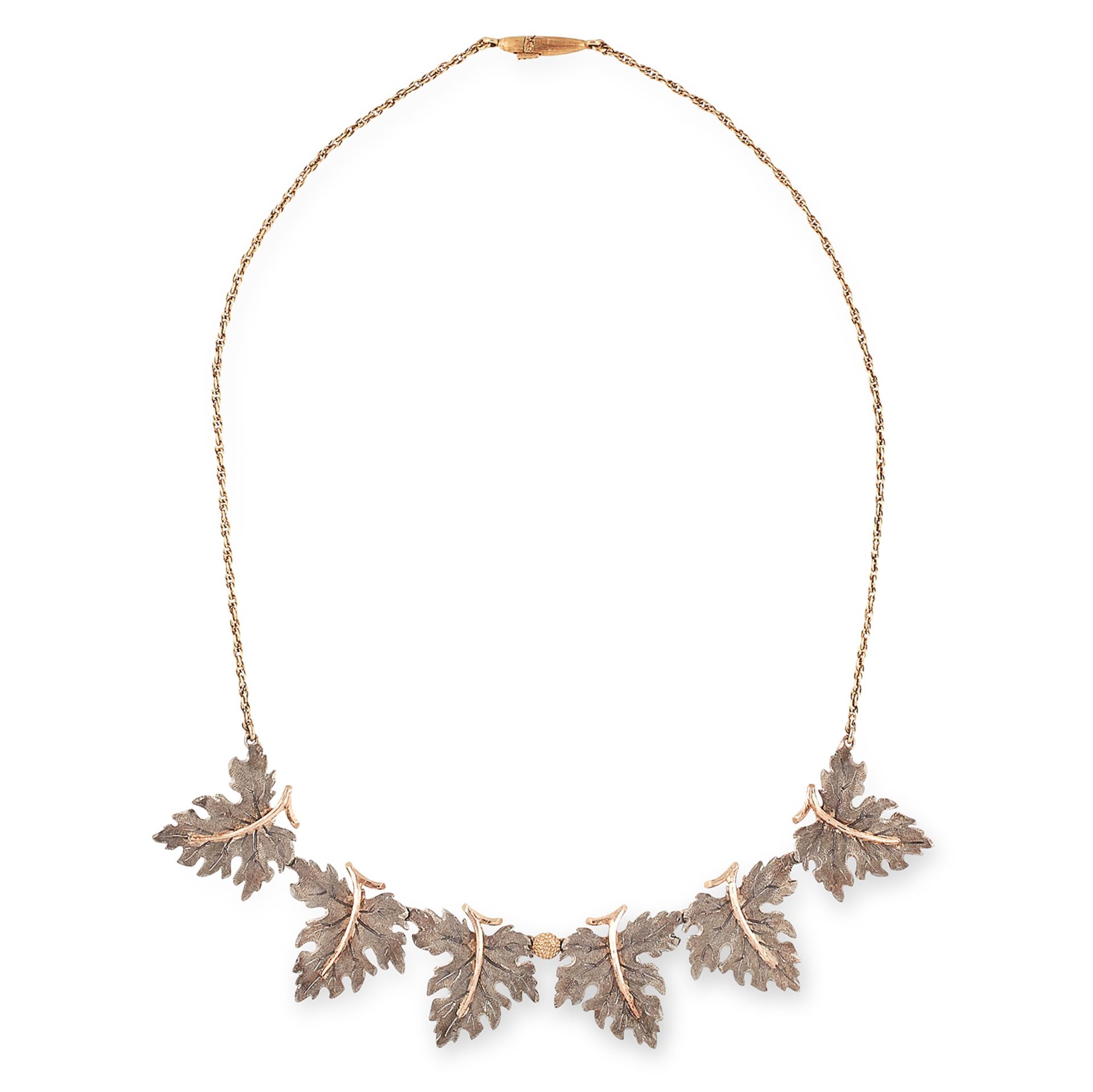 LEAF NECKLACE, BUCCELLATI suspending six leaf motifs, 40cm, 15.4g.