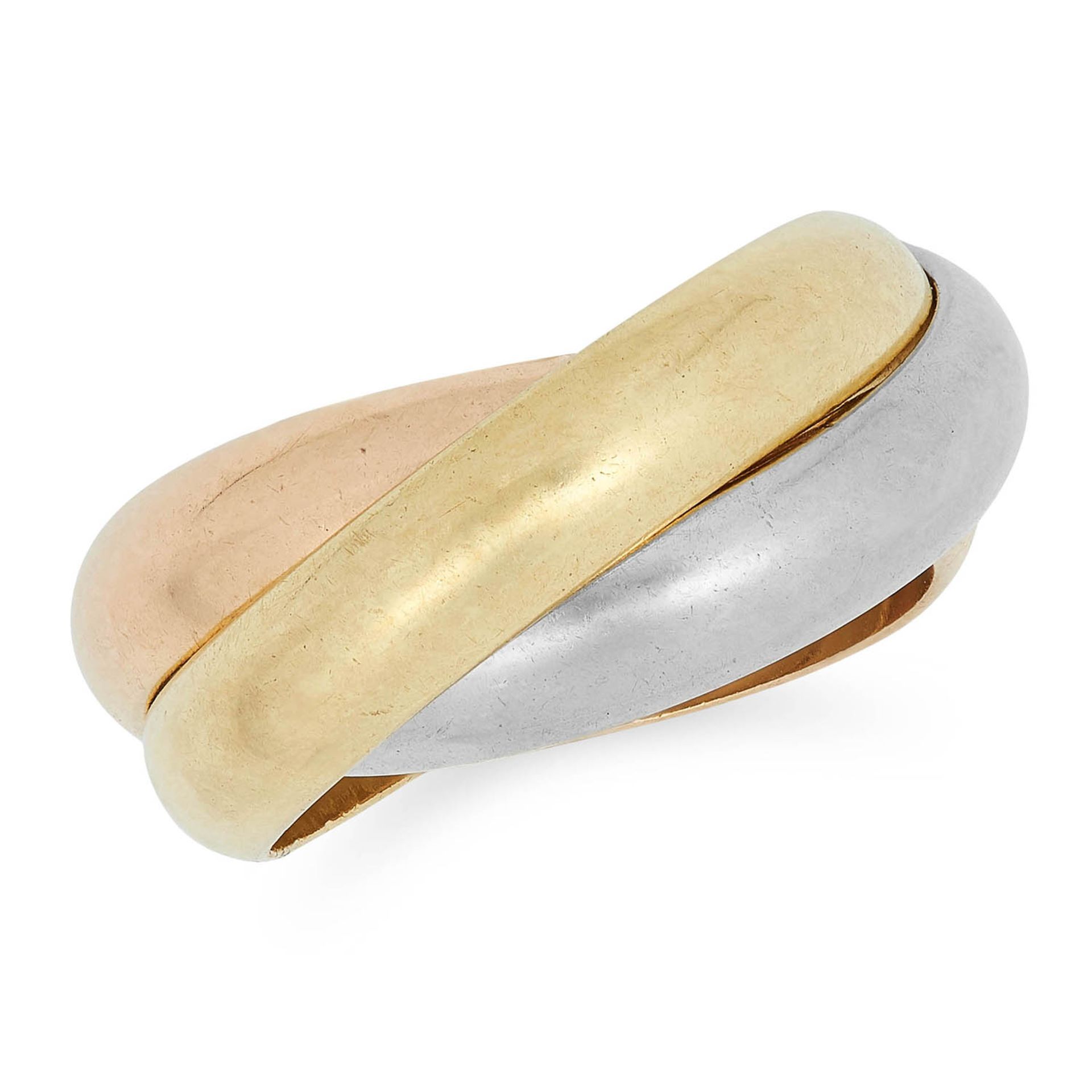 TRINITY RING, CARTIER comprising of three gold bands, size L / 5.5, 14.7g.