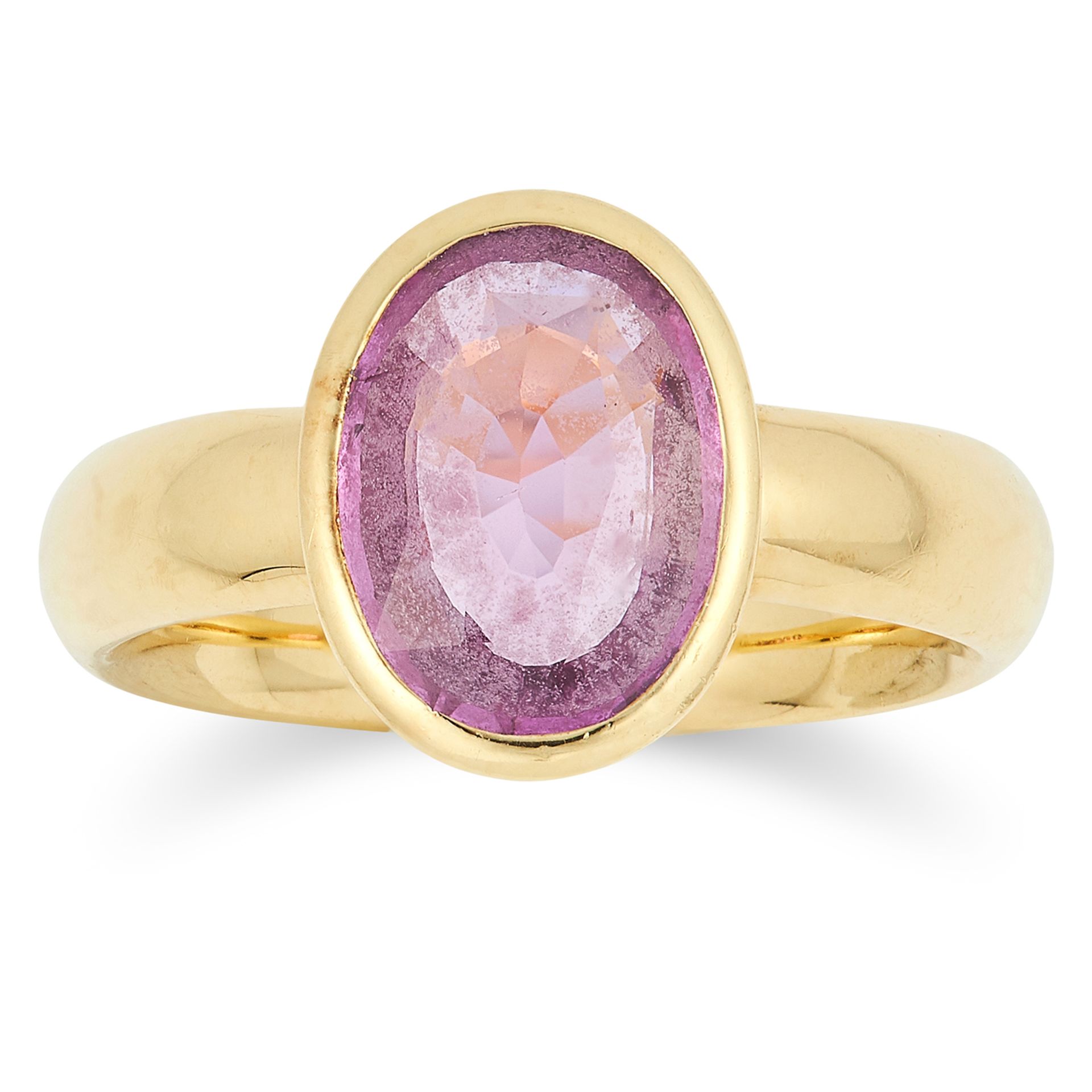 PINK SAPPHIRE RING set with an oval cut pink sapphire, on later George Jensen band, size L / 5.5,