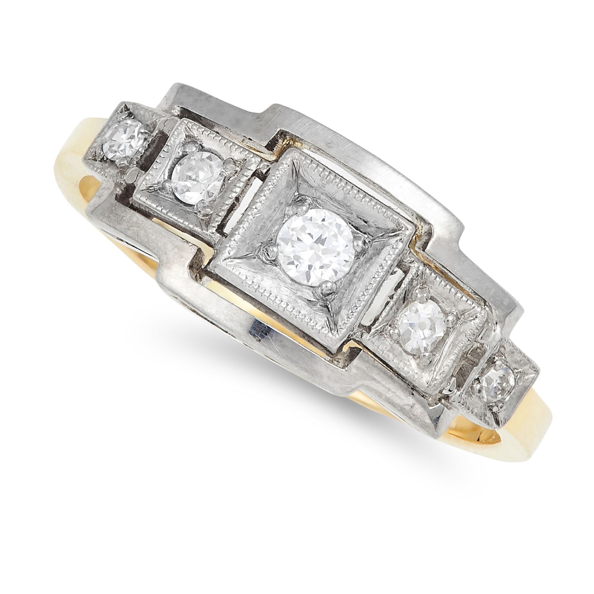 DIAMOND DRESS RING in Art Deco style set with round cut diamonds, size M / 6, 2.7g.