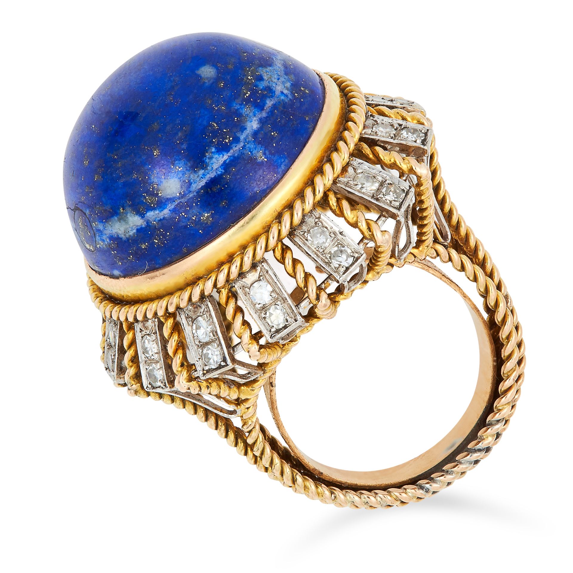VINTAGE LAPIS LAZULI AND DIAMOND RING set with a circular lapis lazuli cabochon of 29.69 carats - Image 2 of 2